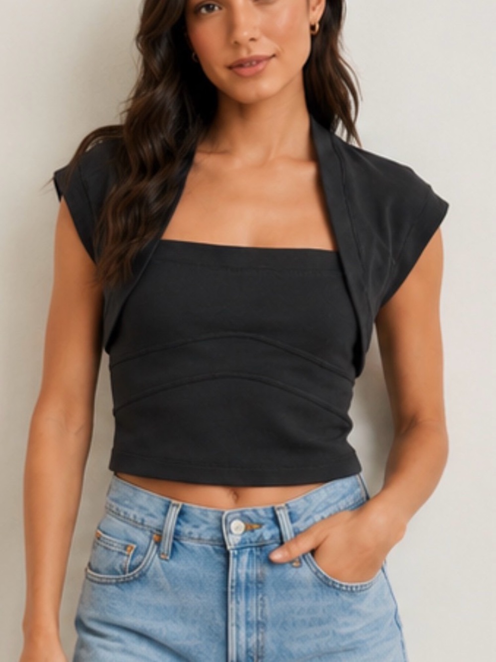 Maeve by Anthropologie Black Structured Top – Size Medium